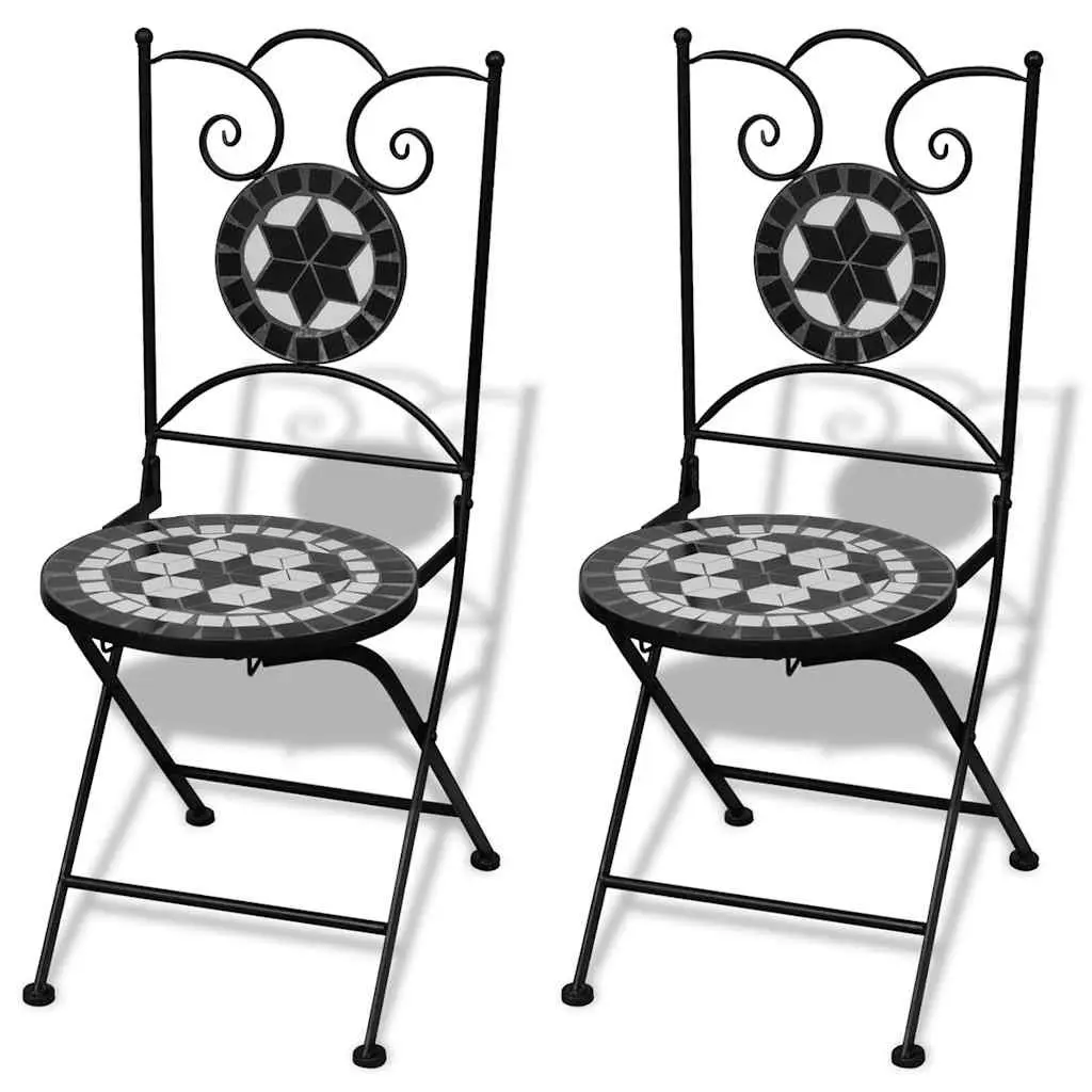 3 Piece Bistro Set Powder-coated Iron Ceramic Tile Table Chairs Black