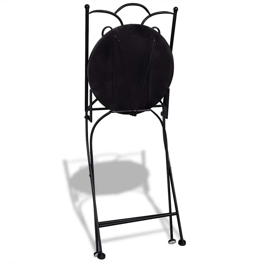 3 Piece Bistro Set Powder-coated Iron Ceramic Tile Table Chairs Black