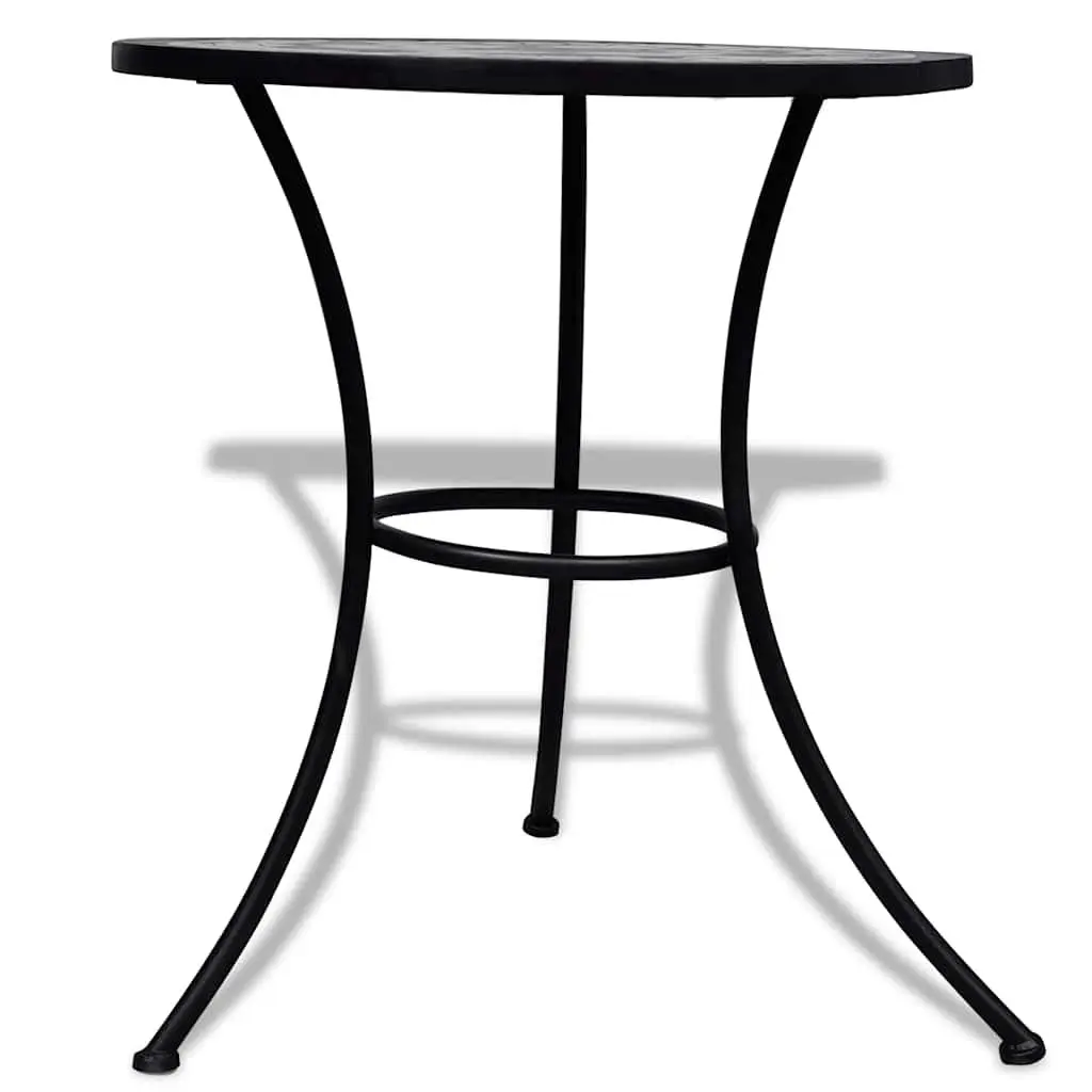 3 Piece Bistro Set Powder-coated Iron Ceramic Tile Table Chairs Black