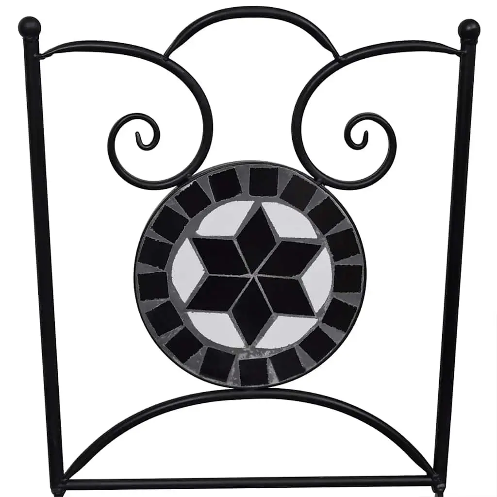 3 Piece Bistro Set Powder-coated Iron Ceramic Tile Table Chairs Black