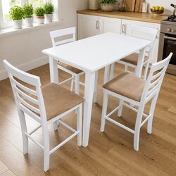 Durable White Wooden Bar Table with 4 Bar Stools