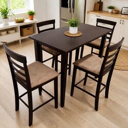 Stylish Brown Wooden Bar Table and Stools Set with 4 Chairs