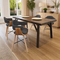 Dining Chairs 4 Piece Set Grey Bent Wood Fabric Armrest Kitchen Room Seating