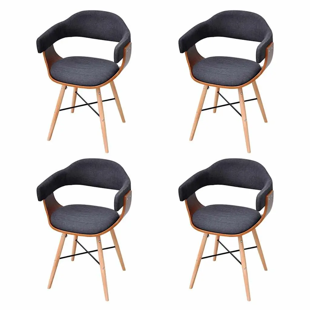 Dining Chairs Fabric Grey 4 Piece Set Bent Wood Armrest