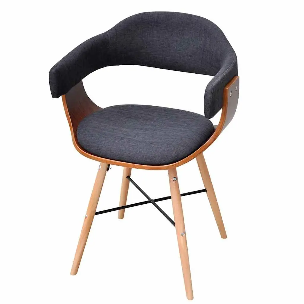 Dining Chairs Fabric Grey 4 Piece Set Bent Wood Armrest