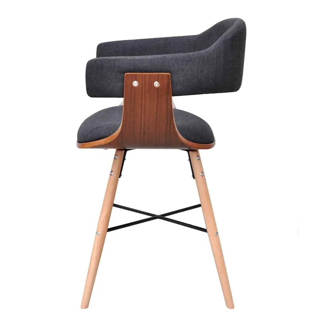 Dining Chairs Fabric Grey 4 Piece Set Bent Wood Armrest