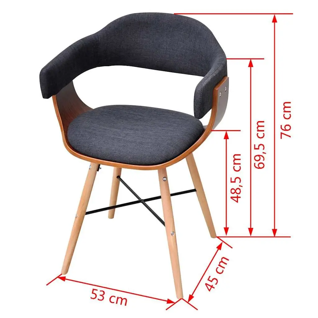 Dining Chairs Fabric Grey 4 Piece Set Bent Wood Armrest