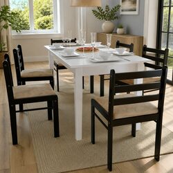 Brown Solid Wood Dining Chairs Set of 6