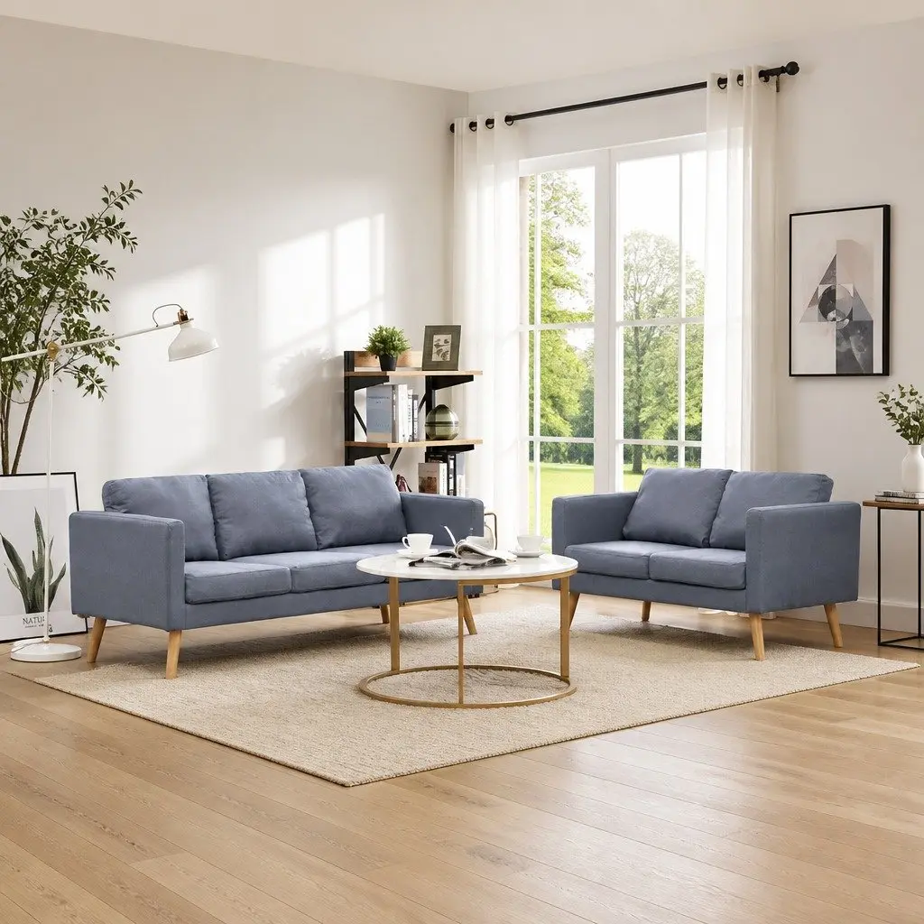 Grey Fabric Sofa Set with Thick Cushions and Strong Frame