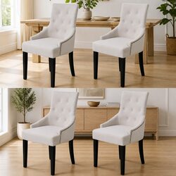 Dining Chairs 4 pcs Cream Fabric Armrest Kitchen Room Seat Padded Backrest