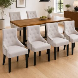 Set of 6 Cream Fabric Dining Chairs with Armrests for Modern Spaces