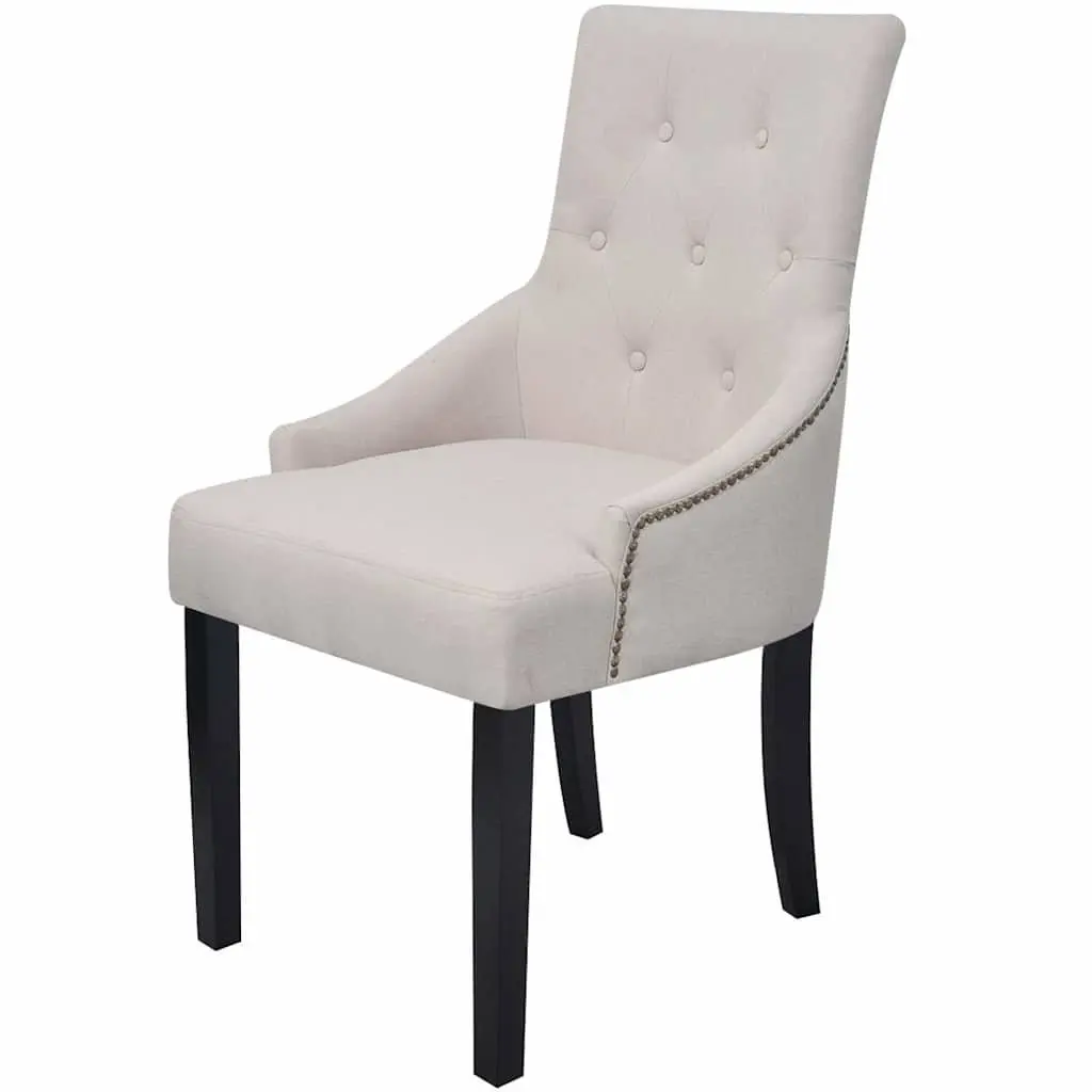 Dining Chairs Set 6 pcs Cream Fabric Armrests Kitchen Room Furniture Padded
