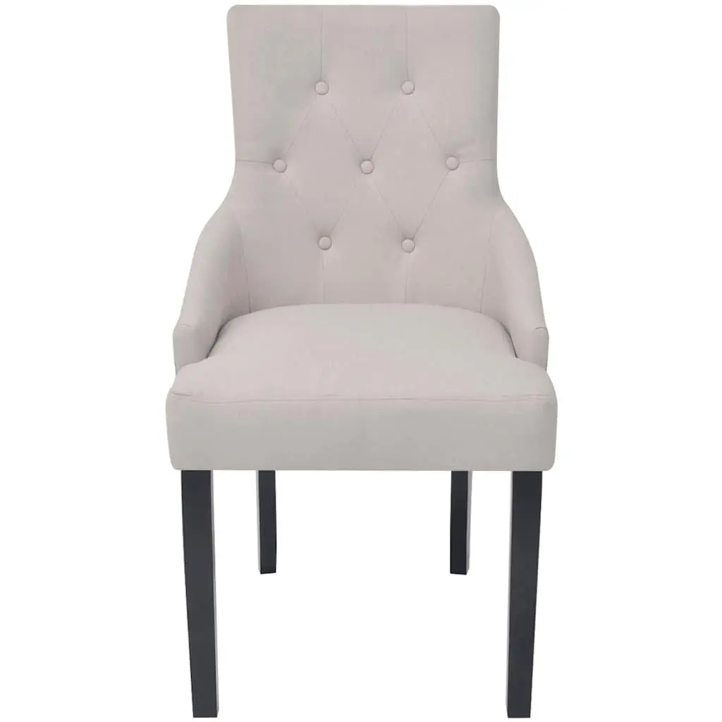 Dining Chairs Set 6 pcs Cream Fabric Armrests Kitchen Room Furniture Padded