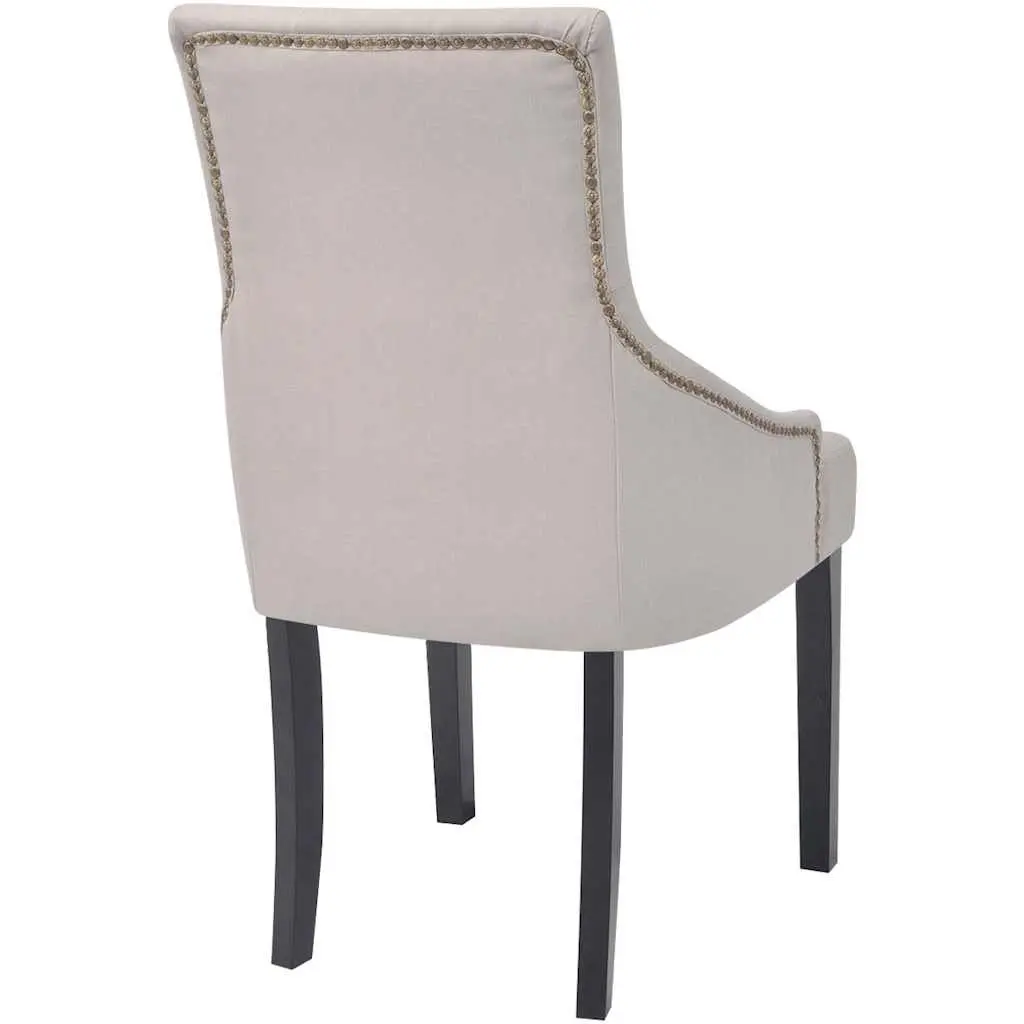 Dining Chairs Set 6 pcs Cream Fabric Armrests Kitchen Room Furniture Padded