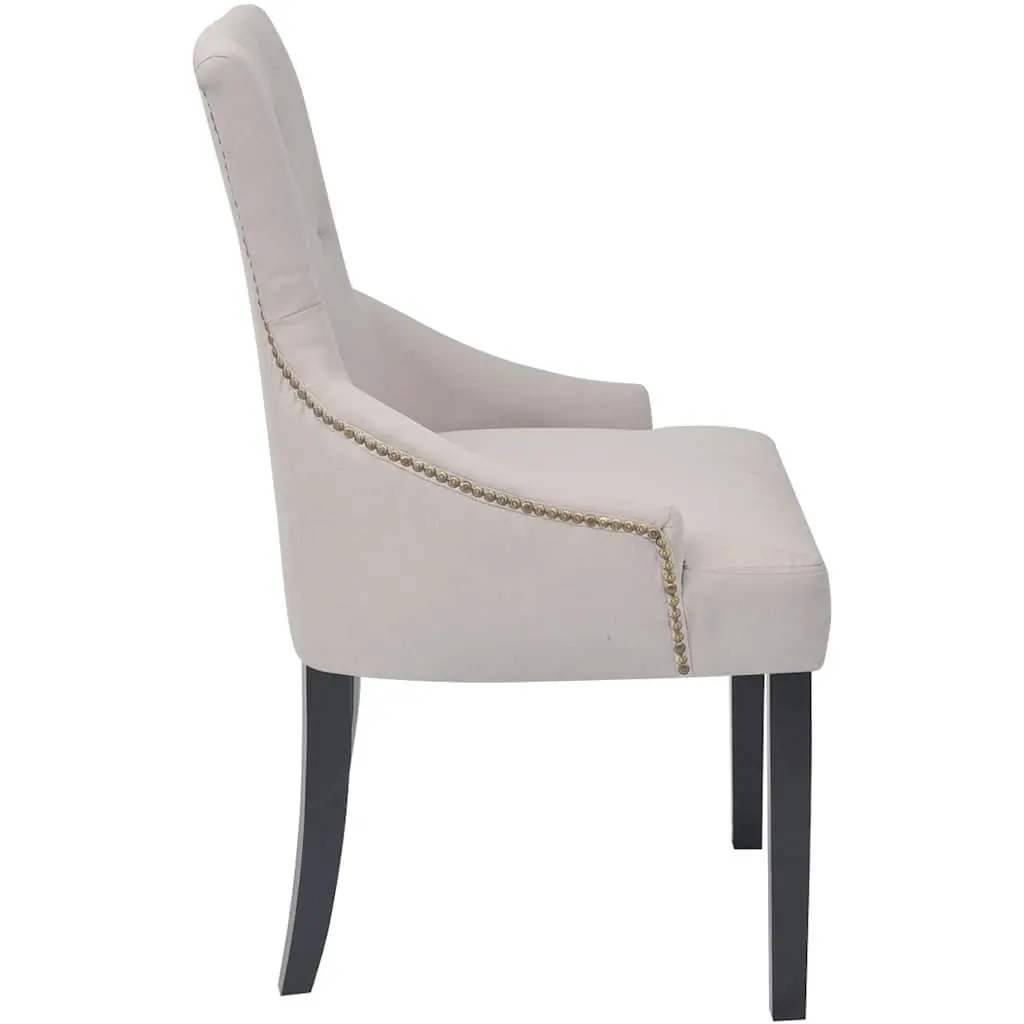Dining Chairs Set 6 pcs Cream Fabric Armrests Kitchen Room Furniture Padded