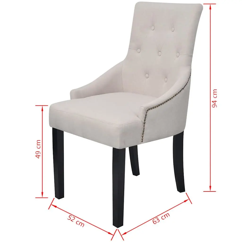 Dining Chairs Set 6 pcs Cream Fabric Armrests Kitchen Room Furniture Padded