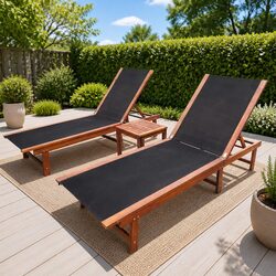 Acacia Wood Sun Lounger Set with Table for Outdoors