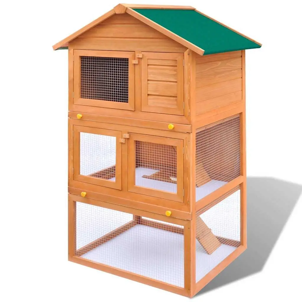 Outdoor Rabbit Hutch Wooden 3 Layer Brown