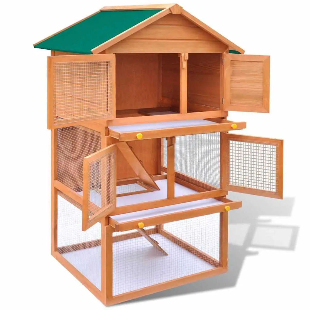 Outdoor Rabbit Hutch Wooden 3 Layer Brown