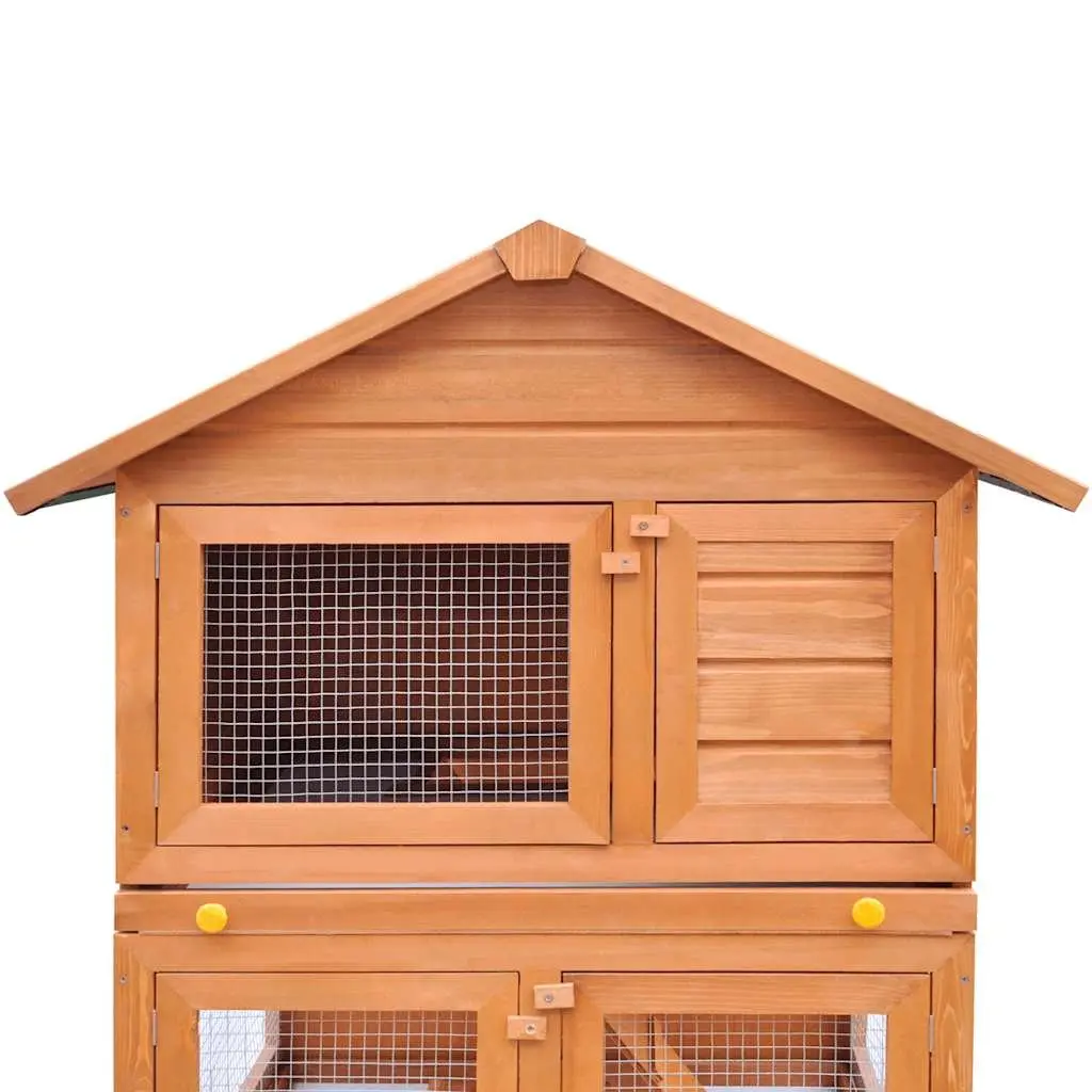 Outdoor Rabbit Hutch Wooden 3 Layer Brown