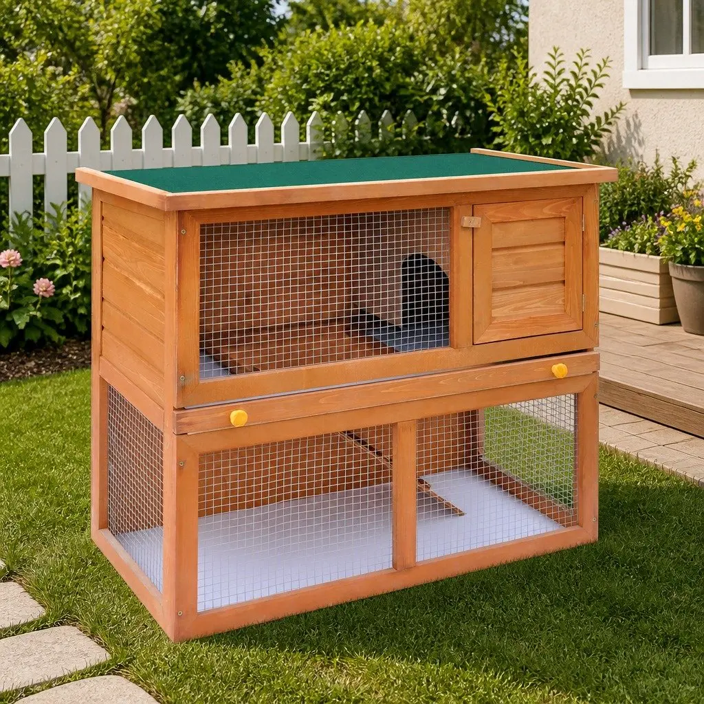 Outdoor Rabbit Hutch Wood Brown 1 Door Enclosure