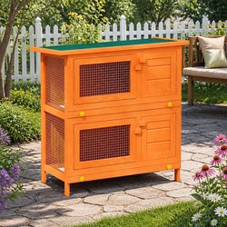 Wooden Outdoor Rabbit Hutch for Small Pets with 4 Doors
