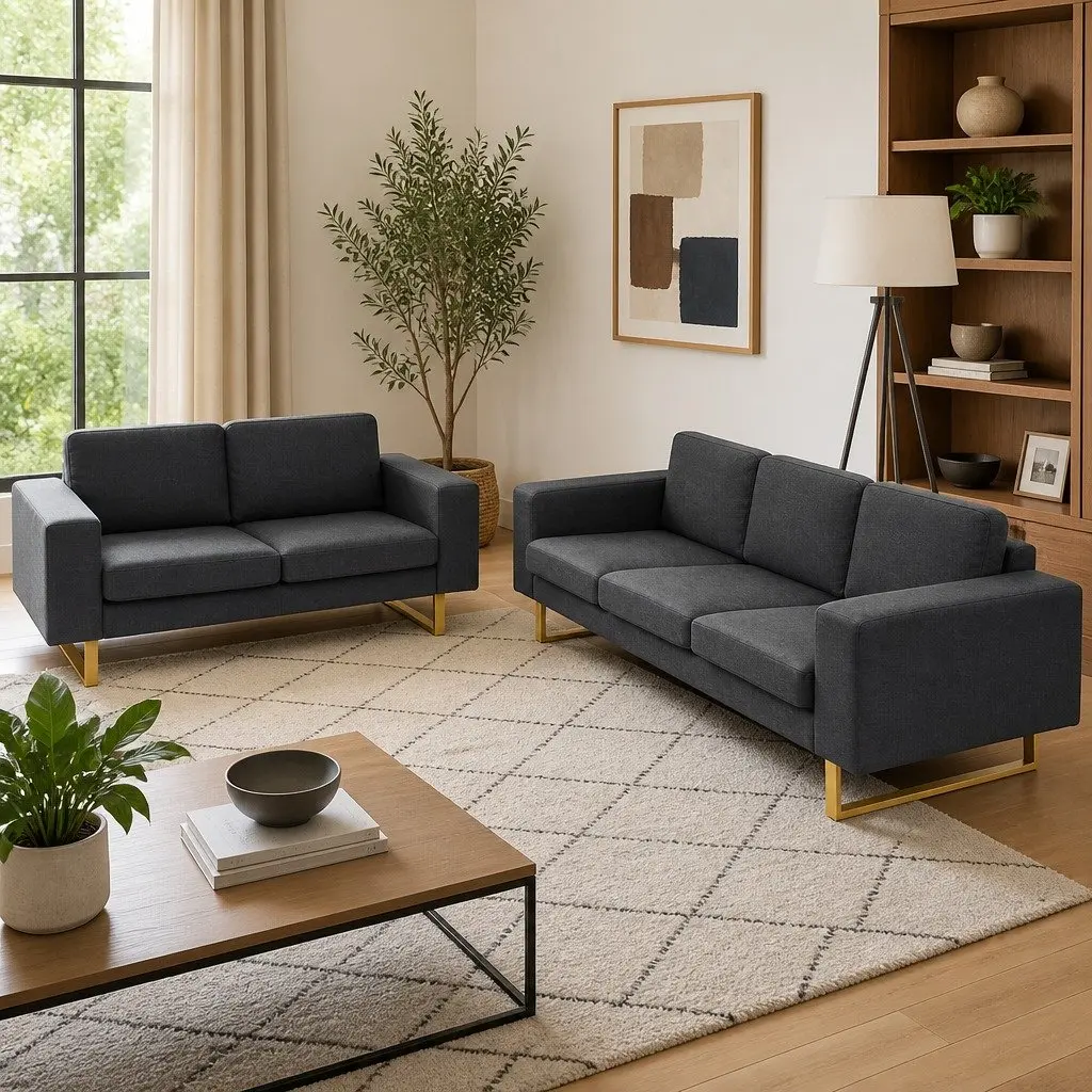 Grey Sofa Set with Removable Cushions