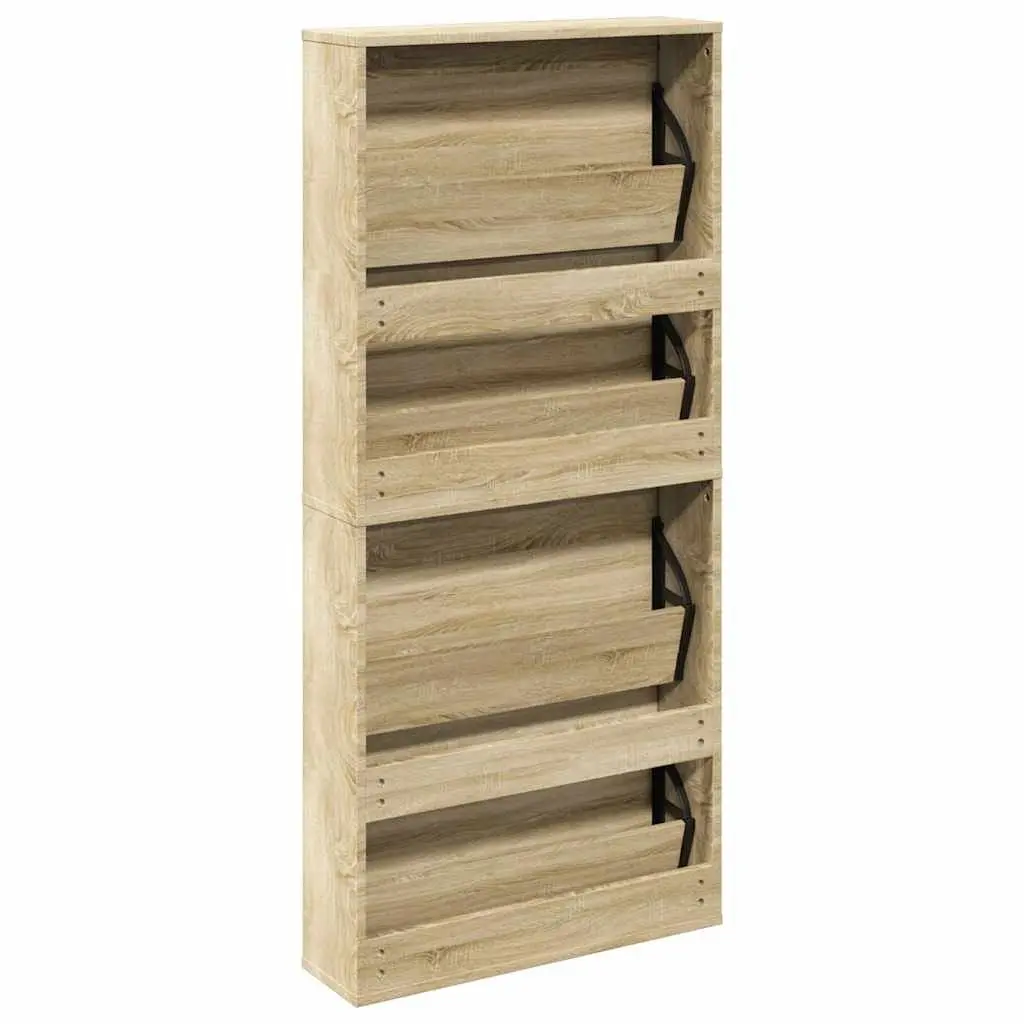4-Layer Brown Wall-Mounted Shoe Cabinet with Mirror