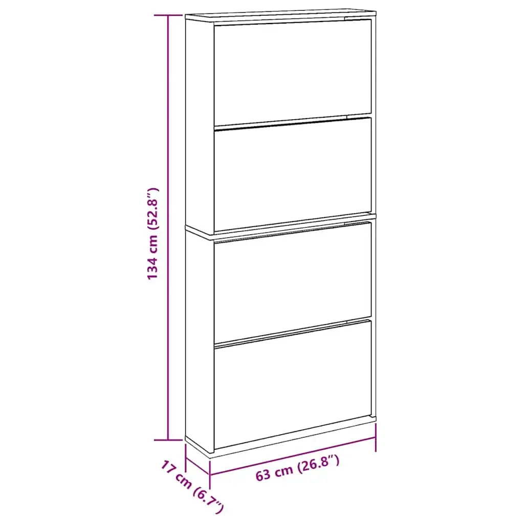 4-Layer Brown Wall-Mounted Shoe Cabinet with Mirror