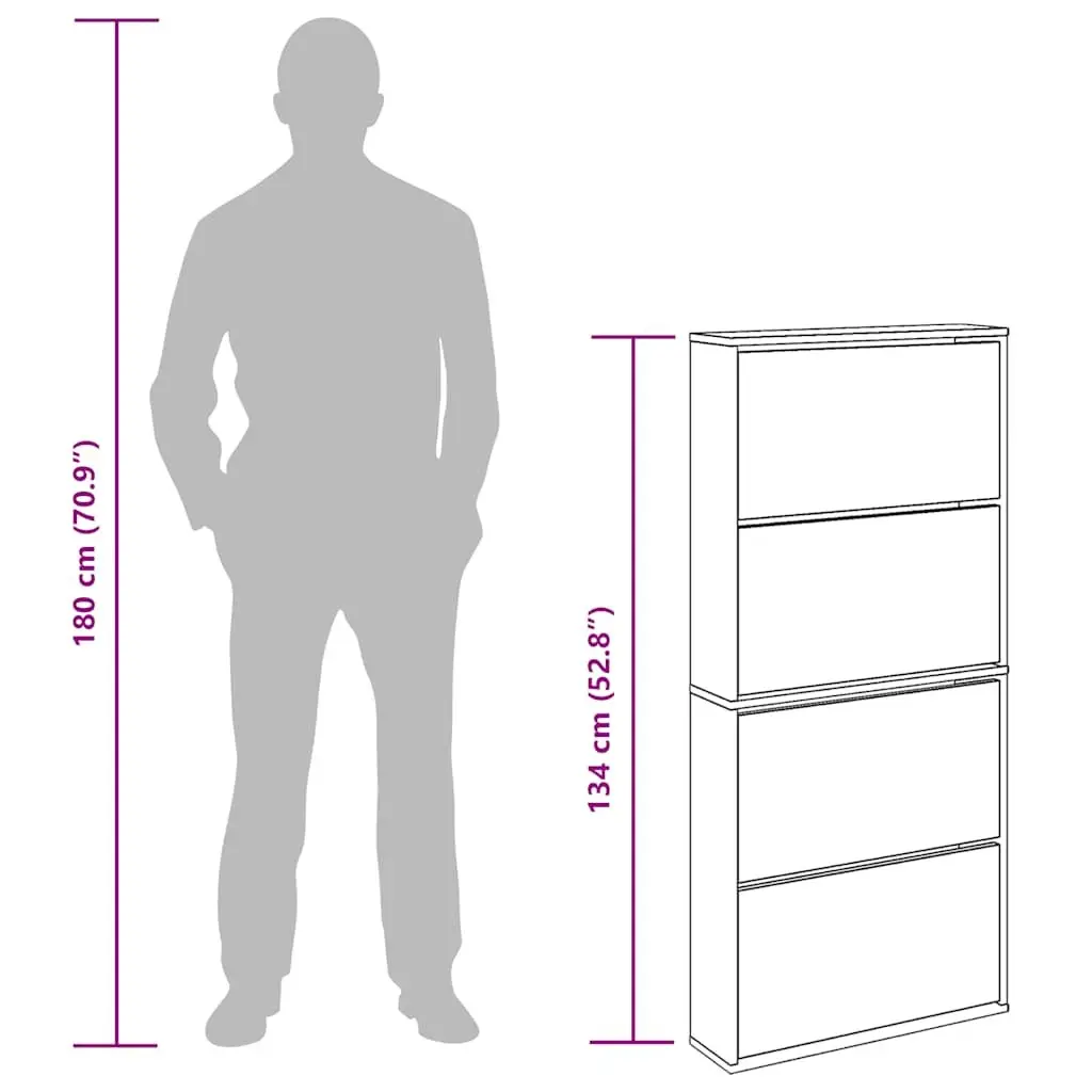 4-Layer Brown Wall-Mounted Shoe Cabinet with Mirror