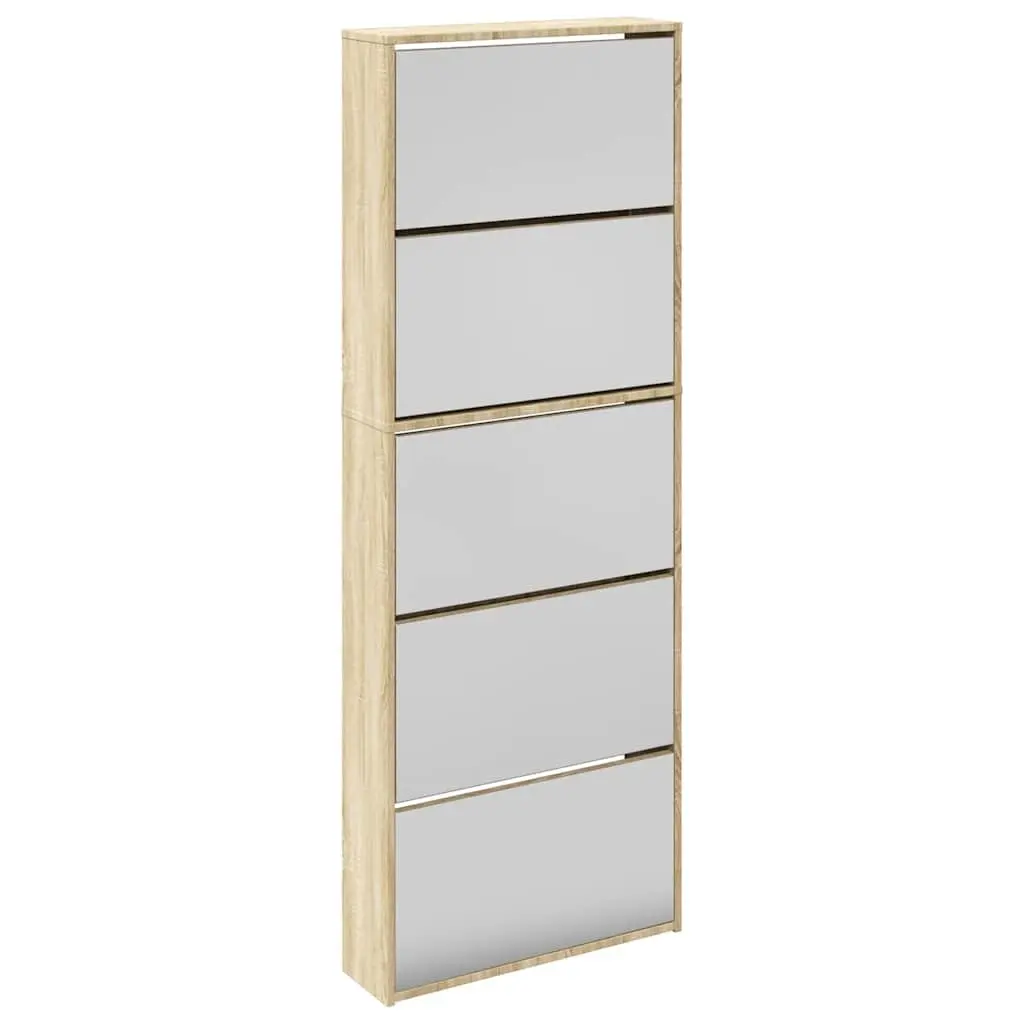 Shoe Cabinet Mirror Brown 5-Layer Wall-Mounted Organiser