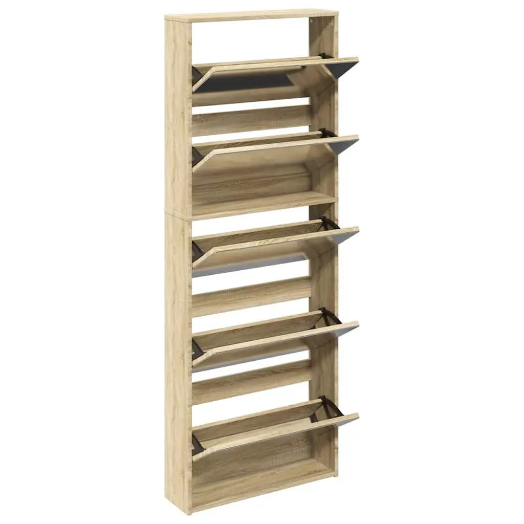 Shoe Cabinet Mirror Brown 5-Layer Wall-Mounted Organiser