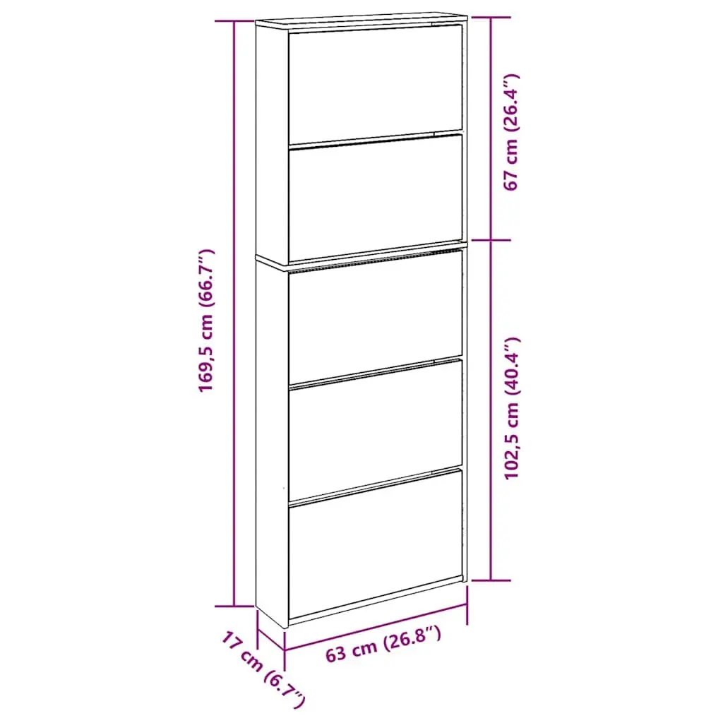 Shoe Cabinet Mirror Brown 5-Layer Wall-Mounted Organiser