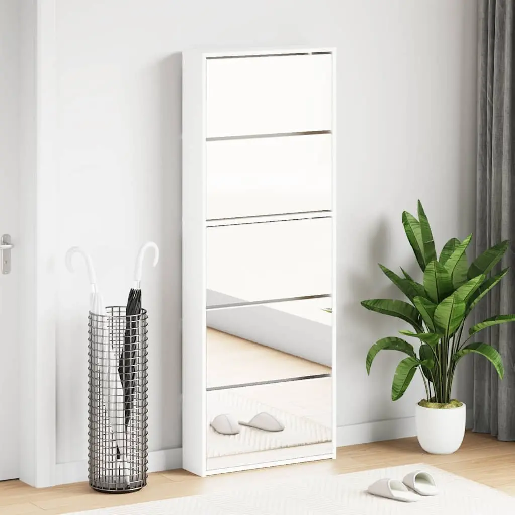 Shoe Cabinet Mirror Wall-Mounted 5 Layer White 63W x 17D x 169.5H cm
