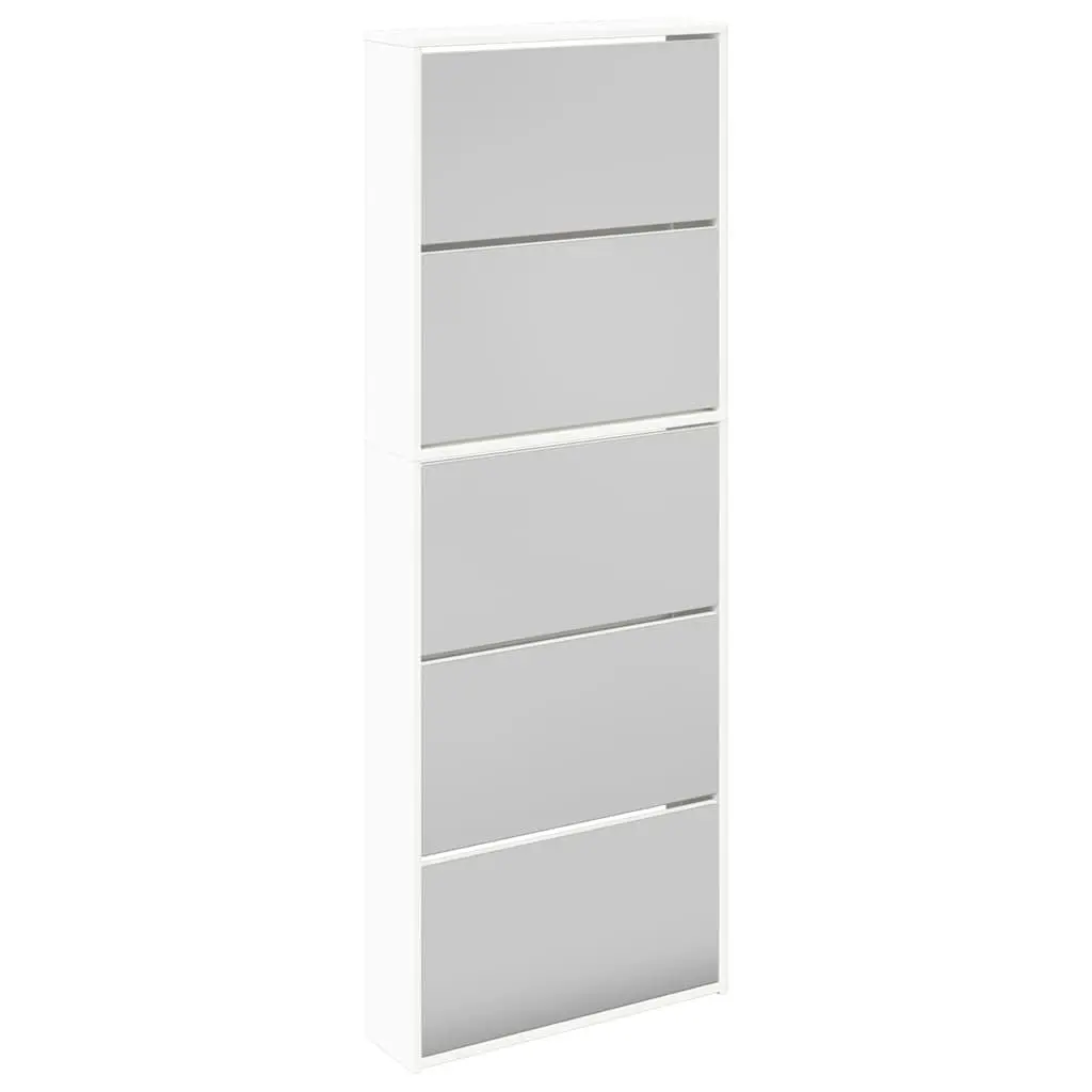 Shoe Cabinet Mirror Wall-Mounted 5 Layer White 63W x 17D x 169.5H cm
