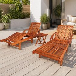 Stylish Acacia Wood Sun Loungers Set with Table