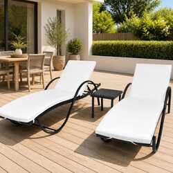 Premium Sun Lounger Set with Tea Table - 2 pcs Black