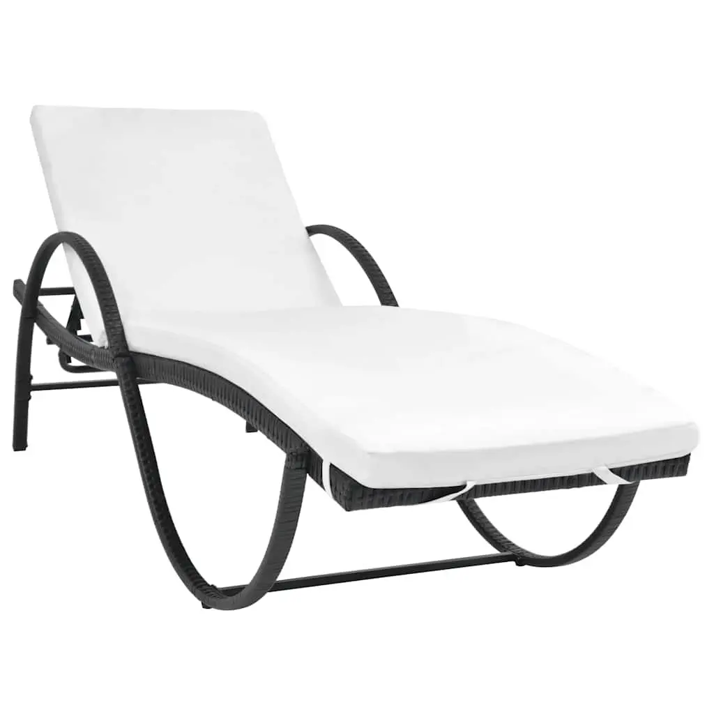 Sun Loungers 2pcs with Side Table Poly Rattan Black Outdoor Garden Beach Set