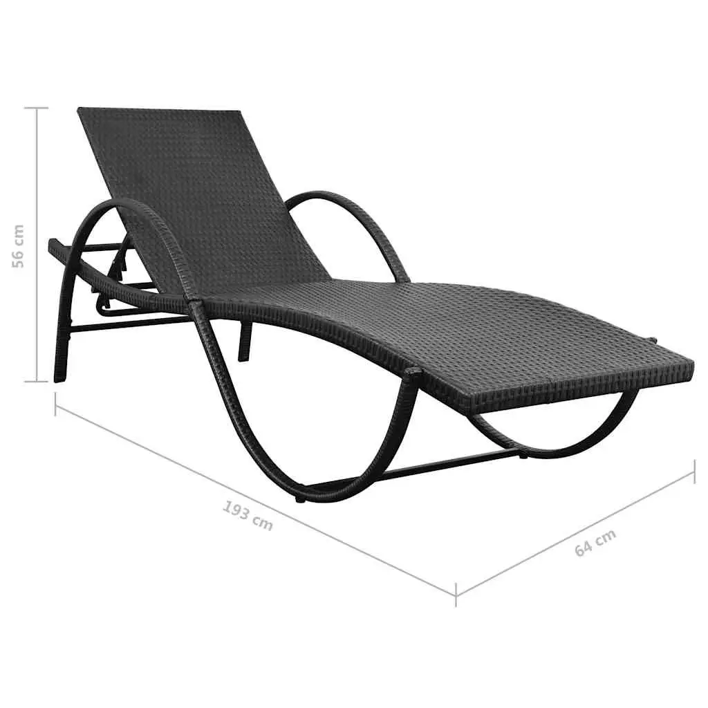 Sun Loungers 2pcs with Side Table Poly Rattan Black Outdoor Garden Beach Set