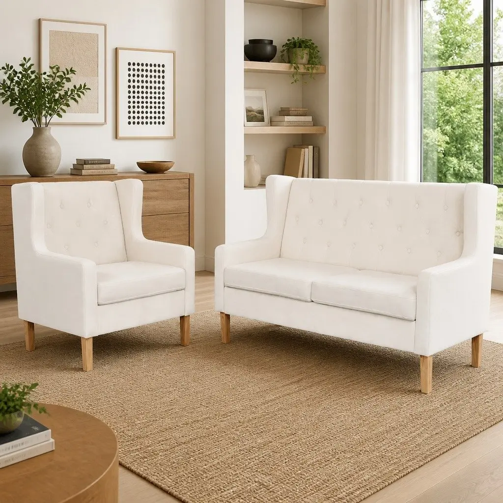 2-Piece White Sofa Set with Armchair