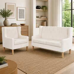 Durable 2-Piece White Sofa Set with Armchair