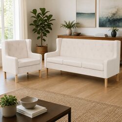 Stylish 2-Piece Fabric Sofa Set with Armchair for Living Room
