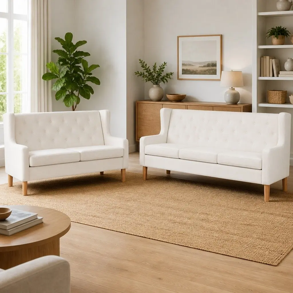 White Fabric Sofa Set 2 Pieces for Comfort