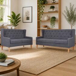 2 Piece Grey Sofa Set for Comfort and Durability