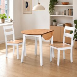 3-Piece Drop-Leaf Dining Set with Chairs in White