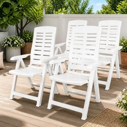Durable White Reclining Garden Chairs Set of 4