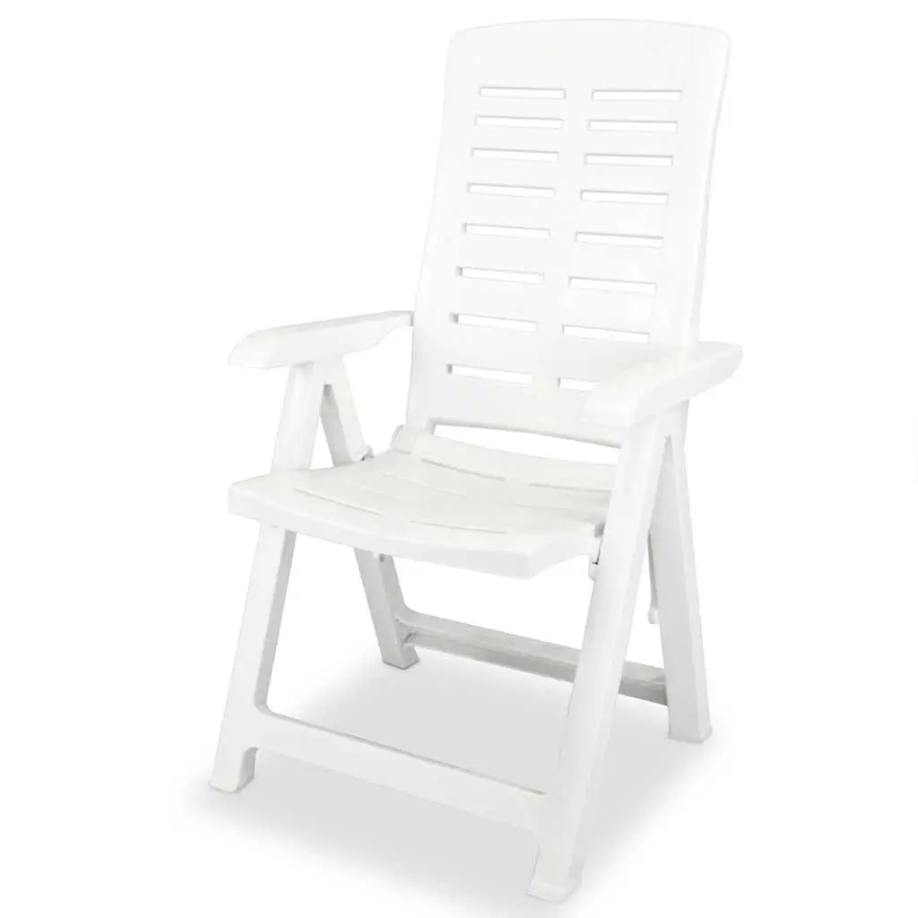 Reclining Garden Chairs Set Durable Plastic 4 Piece White Outdoor Seating Folding Adjustable