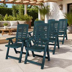 Outdoor Reclining Chairs Set 6 pcs Garden Seating Plastic Green Foldable