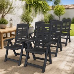 Set of 6 Anthracite Reclining Outdoor Chairs