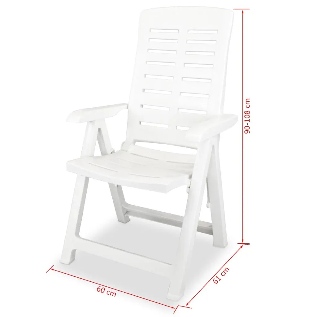 Outdoor Dining Set Plastic 7 Piece White Garden Table Folding Chairs Reclining